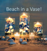 75 Floating White Seashells and a Few Mixed- Coral Reef- Pearls- Aqua Beads- Option of 3 Submersible LED Fairy Lights Strings Warm White (Hidable Submersible Batteries)- Fills 1 Gallon of the Transparent Gels