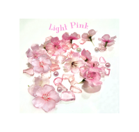 60 Floating Pink Cherry Blossoms Flowers, Matching Pebbles, and Pearls- Fills 1 Gallon of the Transparent Water Gels for your Vases- With Measured Prep Bag- Option of 3 Submersible Fairy Lights Strings
