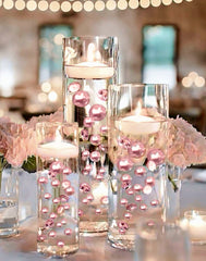 100 Floating Light Pink Pearls with Pink Sparkling Gems- Large Sizes- Option of 3 White or Warm White Submersible Fairy Lights Strings Hidable Submersible Batteries- Fills 2 Gallons of Transparent Water Gels for your Vases with Prep Bags
