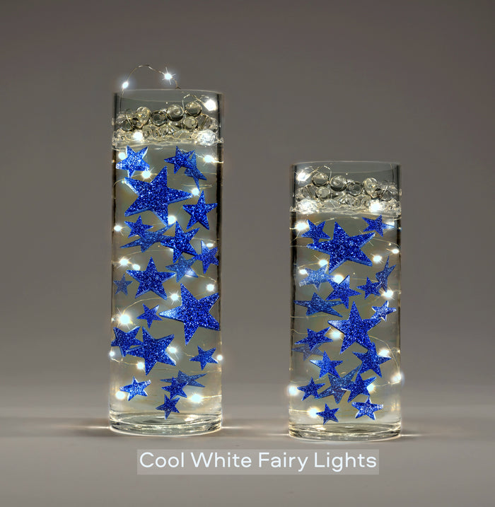 40 Floating x Large Crystal Blue Stars & Pearls-Fills 1 Gallon of Floating Gels for the Floating Effect-With Exclusive Measured Floating Gels Prep Bag-Option of 3 Submersible Fairy Lights Strings