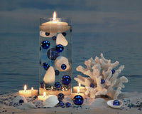 75 Floating White Seashells and a Few Mixed- Coral Reef- Pearls- Aqua Beads- Option of 3 Submersible LED Fairy Lights Strings Warm White (Hidable Submersible Batteries)- Fills 1 Gallon of the Transparent Gels