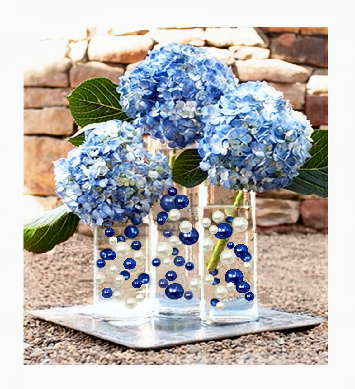 75 Floating Royal Blue (Navy) Pearls Large Sizes- Option of 3 Submersible Fairy Lights Strings Hidable Submersible Batteries- 1 Gallon of Transparent Water Gels for Vases