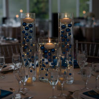 75 Floating Royal Blue (Navy) Pearls Large Sizes- Option of 3 Submersible Fairy Lights Strings Hidable Submersible Batteries- 1 Gallon of Transparent Water Gels for Vases