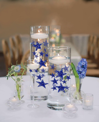 50 Blue Floating Stars-Sparkling Large Size-Fills 1 Gallon for Your Vases-Including Transparent Floating Gels Kit-Option 3 Submersible LED Fairy Lights Strings with Hidable and Submersible Battery
