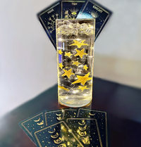 50 Floating Gold Stars- Sparkling- Large Sizes- Fills 1 Gallon of the Transparent Floating Gels for Your Vases- With Pre-Measured Prep Bags- Option of 3 Submersible Fairy Lights Strings