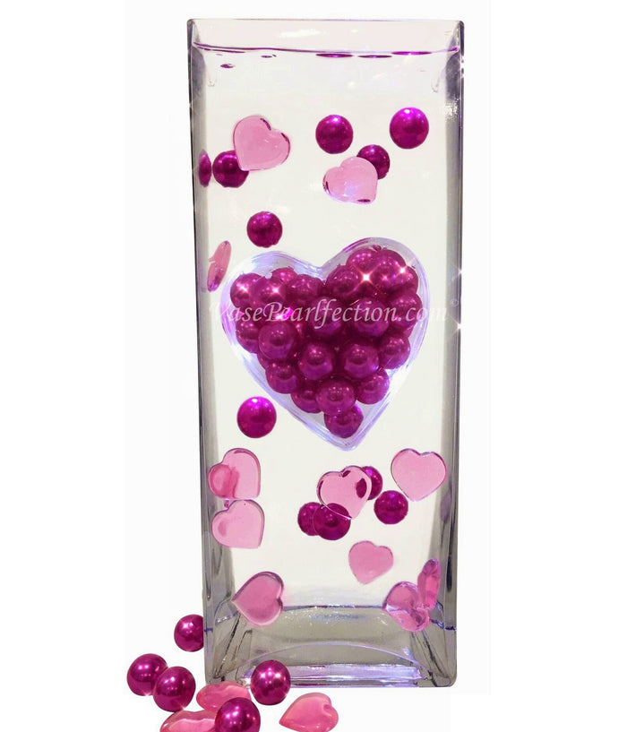Floating Jumbo Heart With Hot Pink Pearls & Heart Gems- DIY Vase Decorations & Table Scatter